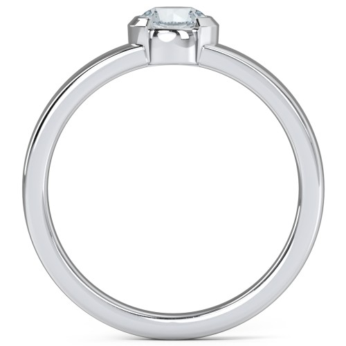 Half Bezel Set Round Stone Ring with Wide Band