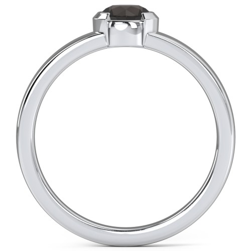 Half Bezel Set Round Stone Ring with Wide Band – Sterling Silver with Smokey Quartz