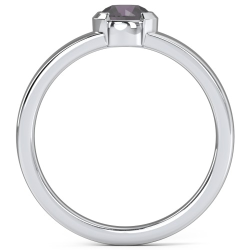 Half Bezel Set Round Stone Ring with Wide Band – Sterling Silver with Alexandrite