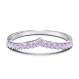 Tiara Accented Stacking Band in 10K Solid White Gold with Amethyst Premium Zirconia
