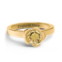 Flourish Rose Ring in 14K Solid Yellow Gold with Golden Yellow Premium Zirconia