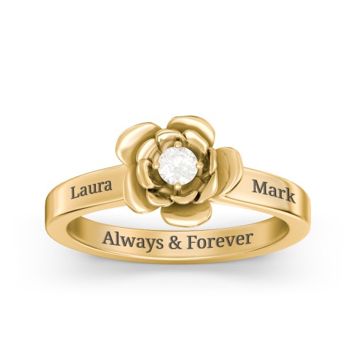 Flourish Rose Ring – 10K Yellow Gold with Cubic Zirconia