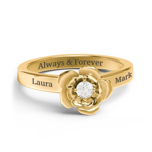 Flourish Rose Ring – 10K Yellow Gold with Cubic Zirconia