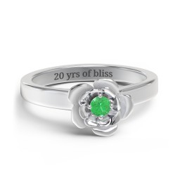 Flourish Rose Ring in 925 Sterling Silver with Emerald