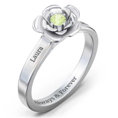 Flourish Rose Ring – Sterling Silver with Peridot