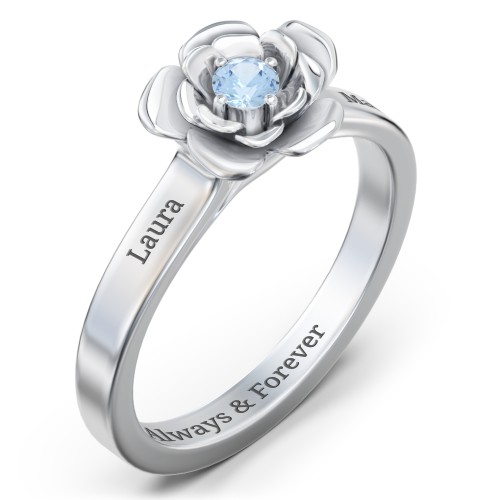 Flourish Rose Ring – Sterling Silver with Blue Topaz