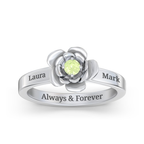 Flourish Rose Ring – Sterling Silver with Peridot