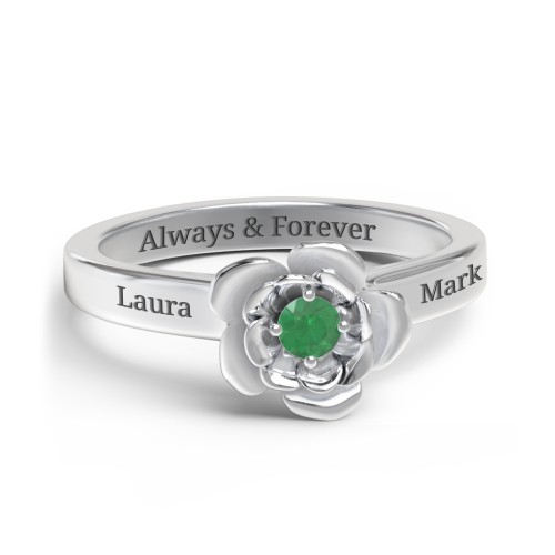 Flourish Rose Ring – Sterling Silver with Emerald