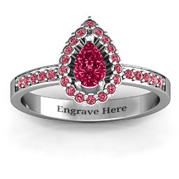 Pear Shaped Halo Ring in 925 Sterling Silver with Ruby and Red Premium Zirconia