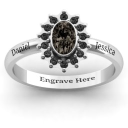 Starburst Ring in 925 Sterling Silver with Smokey Quartz and Black Premium Zirconia