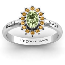 Starburst Ring in 925 Sterling Silver with Peridot and Fancy Yellow Premium Zirconia