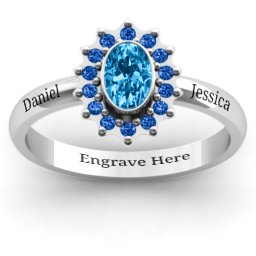 Starburst Ring in 925 Sterling Silver with Blue Topaz and Fancy Blue Premium Zirconia