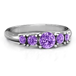 5-Stone Graduated Ring in 925 Sterling Silver with Amethyst