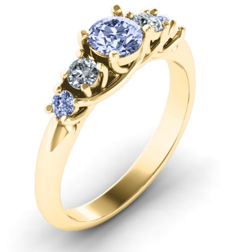 5-Stone Graduated Ring – 10K Yellow Gold with Lavender Premium Zirconia and Cubic Zirconia
