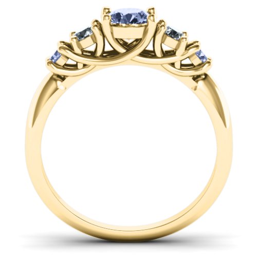 5-Stone Graduated Ring – 10K Yellow Gold with Lavender Premium Zirconia and Cubic Zirconia