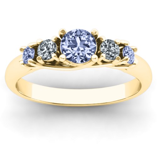 5-Stone Graduated Ring – 10K Yellow Gold with Lavender Premium Zirconia and Cubic Zirconia