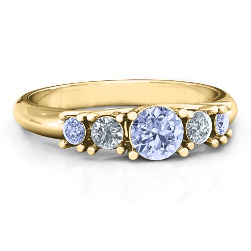 5-Stone Graduated Ring – 10K Yellow Gold with Lavender Premium Zirconia and Cubic Zirconia