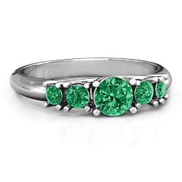 5-Stone Graduated Ring in 925 Sterling Silver with Emerald