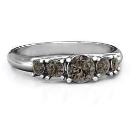 5-Stone Graduated Ring in 925 Sterling Silver with Smokey Quartz