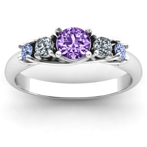 5-Stone Graduated Ring – Sterling Silver with Amethyst, Cubic Zirconia, and Lavender Premium Zirconia