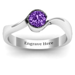 Fancy Solitaire Swirl Ring in 925 Sterling Silver with Amethyst