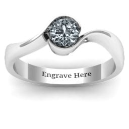 Fancy Solitaire Swirl Ring in 925 Sterling Silver with Cubic Zirconia