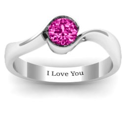 Fancy Solitaire Swirl Ring in 925 Sterling Silver with Pink Tourmaline