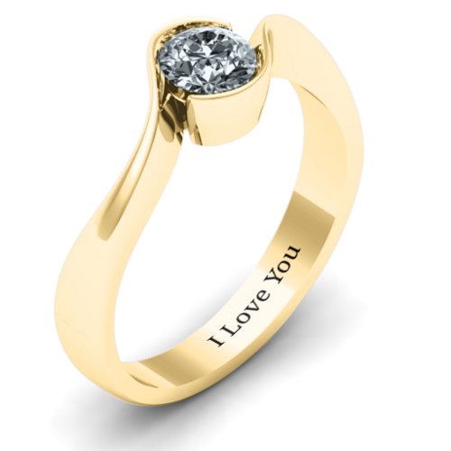 Fancy Solitaire Swirl Ring – 10K Yellow Gold with Cubic Zirconia