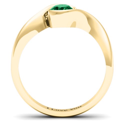 Fancy Solitaire Swirl Ring – 14K Yellow Gold with Emerald