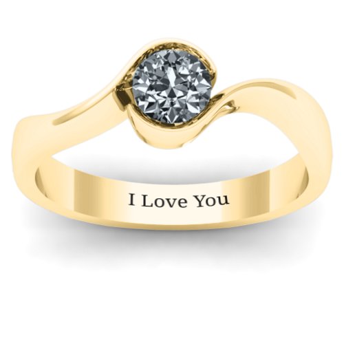 Fancy Solitaire Swirl Ring – 10K Yellow Gold with Cubic Zirconia