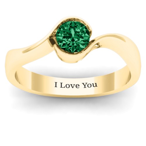 Fancy Solitaire Swirl Ring – 14K Yellow Gold with Emerald