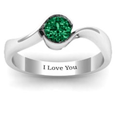 Fancy Solitaire Swirl Ring – Sterling Silver with Emerald