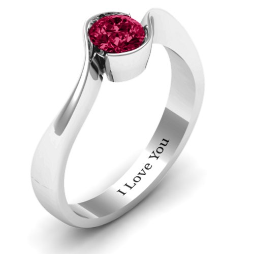 Fancy Solitaire Swirl Ring – Sterling Silver with Ruby