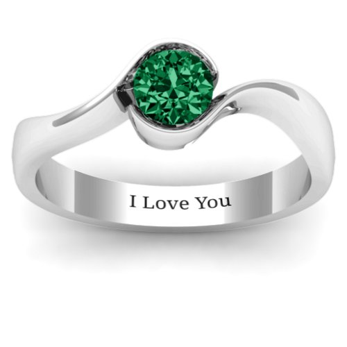 Fancy Solitaire Swirl Ring – Sterling Silver with Emerald