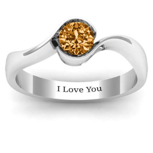 Fancy Solitaire Swirl Ring – Sterling Silver with Citrine