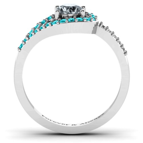 Asymmetrical Wrap Knot Ring – 10K White Gold with Cubic Zirconia, Mint Premium Zirconia, and White Premium Zirconia