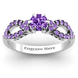 Fancy Split Shank Solitaire Accent Ring in 925 Sterling Silver with Amethyst and Amethyst Premium Zirconia
