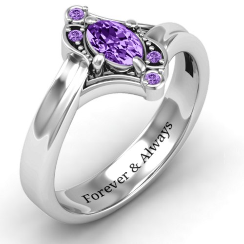 Fancy Oval Asymmetrical Ring – Sterling Silver with Amethyst and Amethyst Premium Zirconia