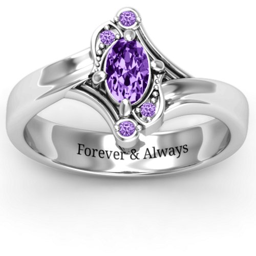 Fancy Oval Asymmetrical Ring – Sterling Silver with Amethyst and Amethyst Premium Zirconia