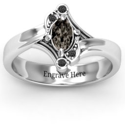 Fancy Oval Asymmetrical Ring in 925 Sterling Silver with Smokey Quartz and Black Premium Zirconia
