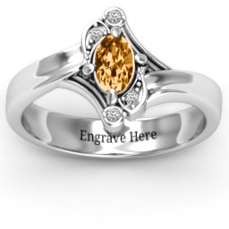 Fancy Oval Asymmetrical Ring in 925 Sterling Silver with Citrine and White Premium Zirconia