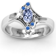 Fancy Oval Asymmetrical Ring – 10K White Gold with Lavender Premium Zirconia and Fancy Blue Premium Zirconia