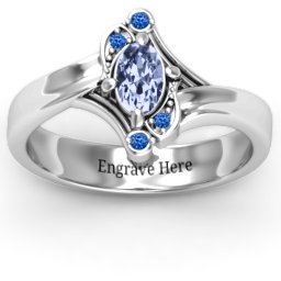 Fancy Oval Asymmetrical Ring in 10K Solid White Gold with Lavender Premium Zirconia and Fancy Blue Premium Zirconia