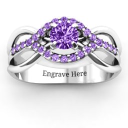 Fancy Woven Ring in 925 Sterling Silver with Amethyst and Amethyst Premium Zirconia