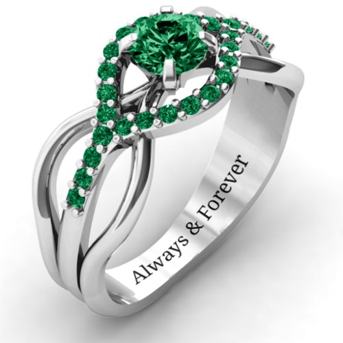 Fancy Woven Ring – Sterling Silver with Emerald and Green Premium Zirconia