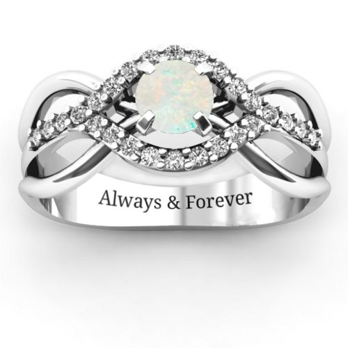 Fancy Woven Ring – Sterling Silver with Opal and White Premium Zirconia