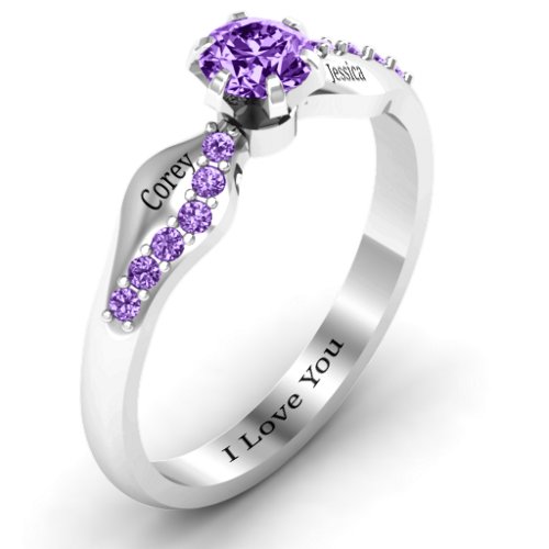 Dimpled Solitaire with Accents Ring – Sterling Silver with Amethyst and Amethyst Premium Zirconia