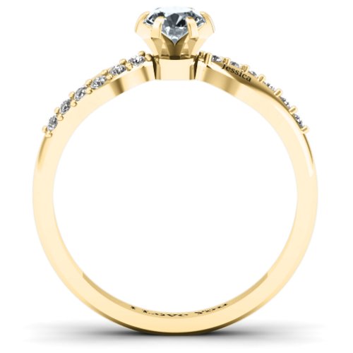 Dimpled Solitaire with Accents Ring – 10K Yellow Gold with Cubic Zirconia and White Premium Zirconia