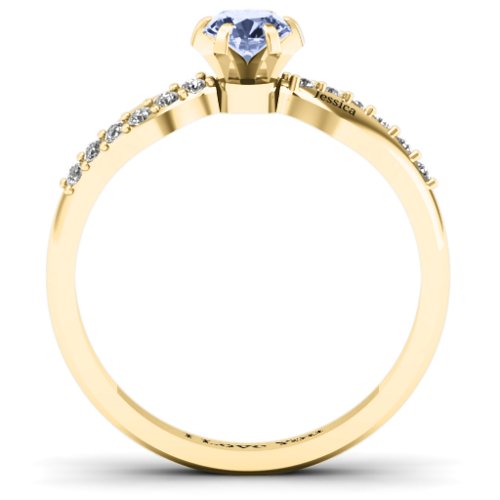 Dimpled Solitaire with Accents Ring – 14K Yellow Gold with Lavender Premium Zirconia and White Premium Zirconia