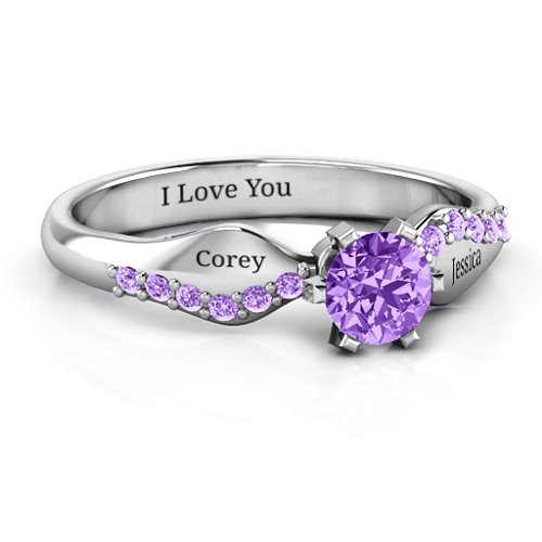 Dimpled Solitaire with Accents Ring – Sterling Silver with Amethyst and Amethyst Premium Zirconia